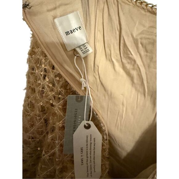 Brand New Anthropologie Maeve Tweed Fit & Flare Mini Dress Neutral 12 Petite - Picture 6 of 16